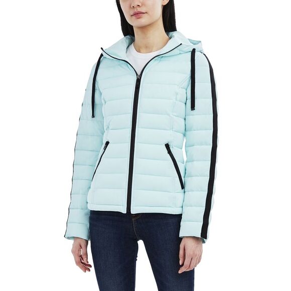 Women's Hooded Stretch Packable Puffer Coat Aqua XS - Picture 1 of 1